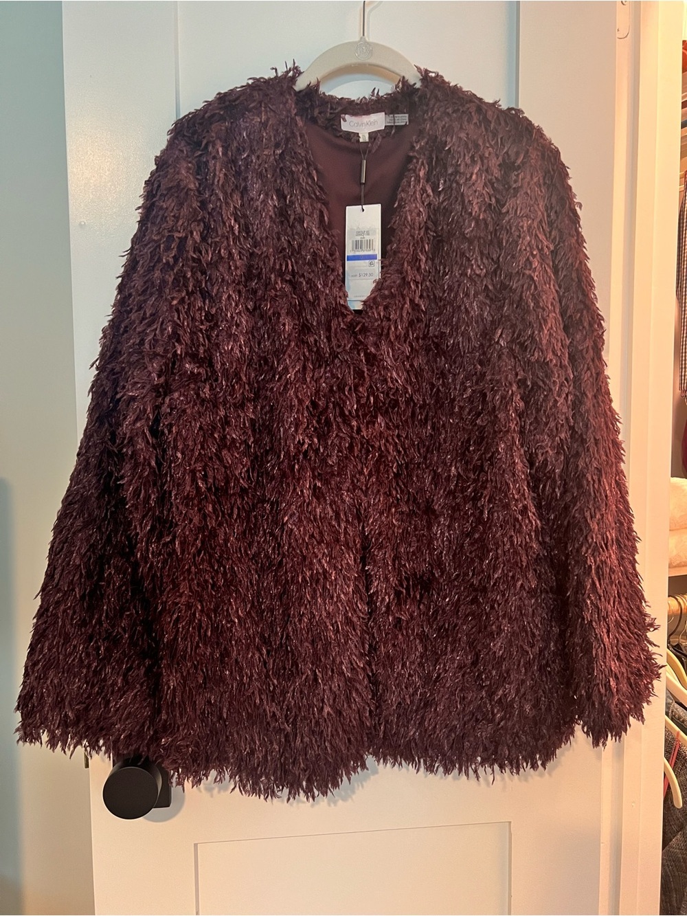 NWT!! Calvin Klein Deep Wine Shag Faux-Fur Teddy Jacket